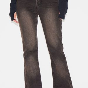 Brown Slim Fit Low Rise Flared Jeans