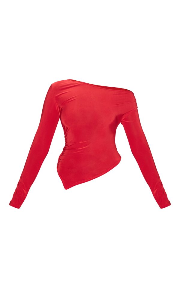 23c3433d50c1180f1aeda7fae66bbbaf738d8acc_CNM7730_5_red_soft_touch_asymmetric_ruched_long_sleeve_top