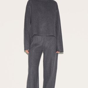 Charcoal Soft Ribbed Straight Leg Trousers