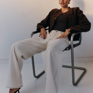 Ecru Low Rise Wide Leg Jeans