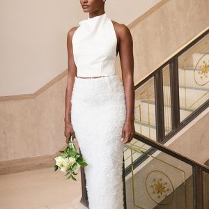 Premium White Tulle Floral Ruffle Detail Maxi Skirt