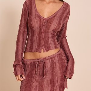 Petite Blush Rose Striped Knit Mini Skirt