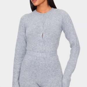 Tall Ash Grey Soft Knit Button Up Bodysuit
