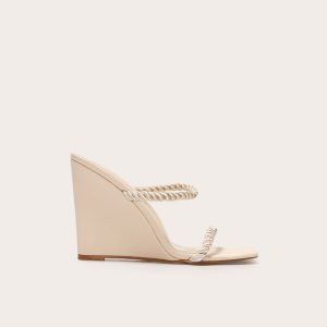Natural Rope Square Toe High Heeled Mule Wedges