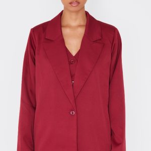 Burgundy Woven Oversized Suit Blazer
