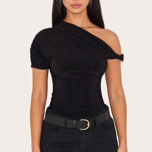 Petite Black Soft Touch Twist Detail Bodysuit