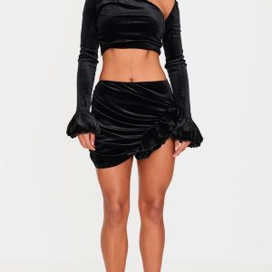 Black Velvet Corsage Detail Mini Skirt
