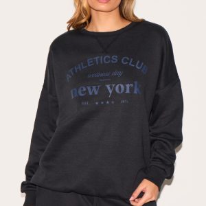 Black Oversized New York Printed Sweatshirt