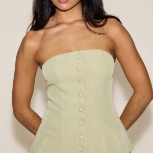 Sage Green Woven Structured Bandeau Waistcoat