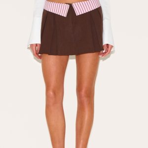 Chocolate Brown Contrast Striped Waistband Mini Skirt