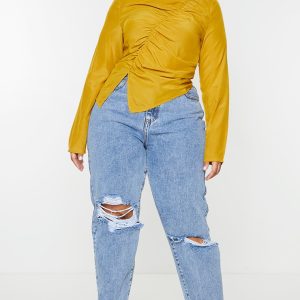 Plus Chartreuse Ruched Front Blouse