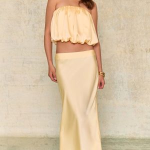Butter Yellow Satin Maxi Skirt