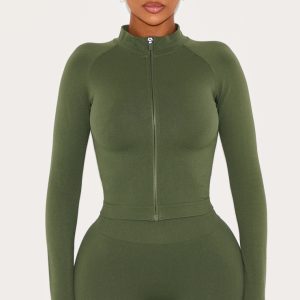 Shape Forest Green Seamless Active Zip Through Jacket