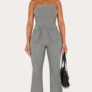 Shape Charcoal Stretch Woven High Waisted Flared Trousers