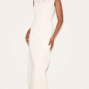 Cream Woven Boat Neck Maxi Dress