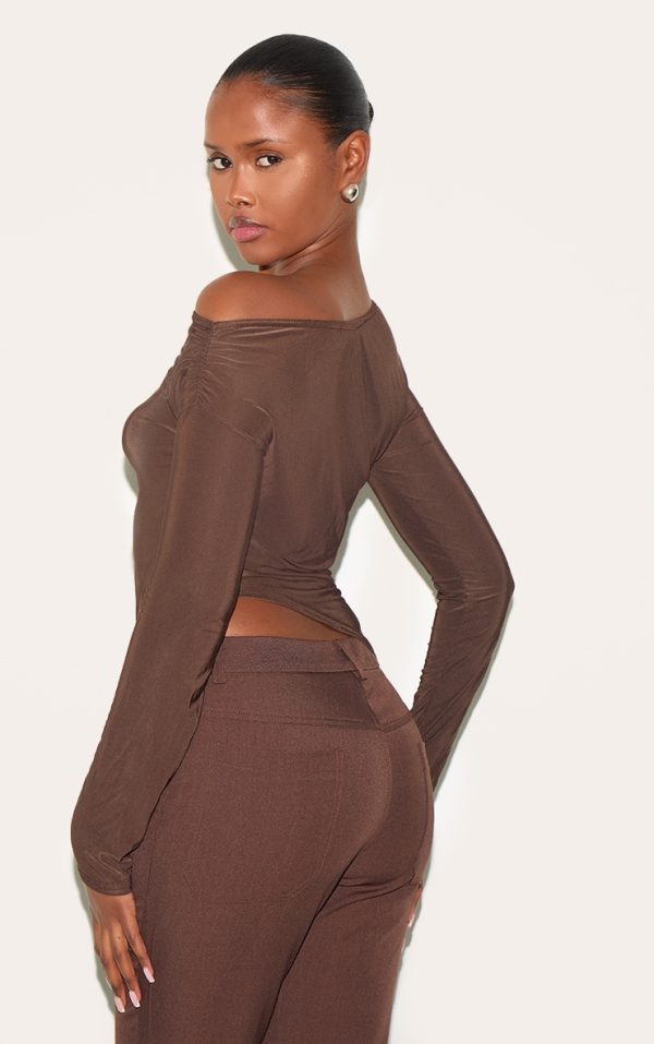 266c5bc19cebecc3010774d00916bf7b19ddffbc_CNM2385_2_chocolate_soft_touch_asymmetric_ruched_long_sleeve_top