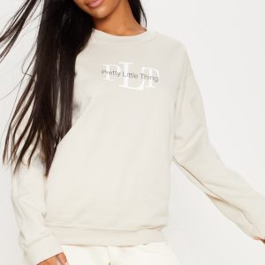 PRETTYLITTLETHING Sand Graphic Oversized Fit Sweater