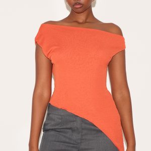 Paprika Burnout Mesh Asymmetric Long Top