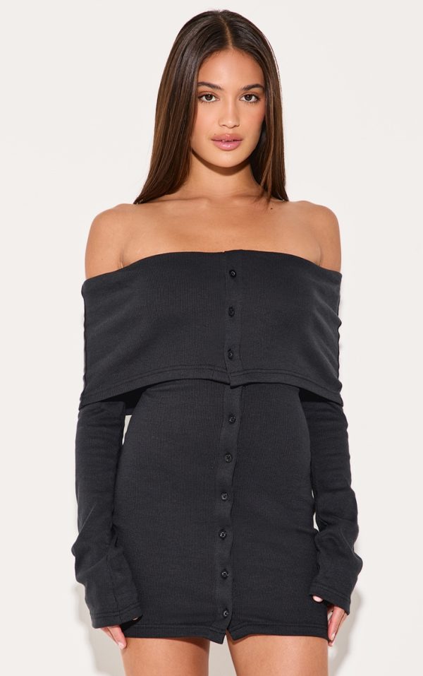 2712a466734449612c0f98a3fdf0cf8b25252f0e_CNM3164_1_black_rib_fold_over_bardot_button_mini_dress