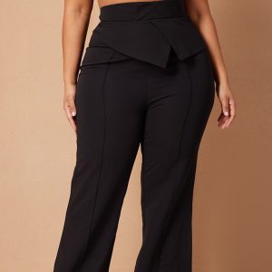 Plus Black Fold Over Waistband Flare Trousers