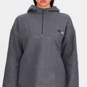 PRETTYLITTLETHING Charcoal Half Zip Hooded Fleece