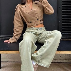 Taupe Belted Cropped Trench Coat