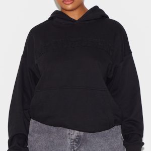 PRETTYLITTLETHING Plus Black Applique Hoodie