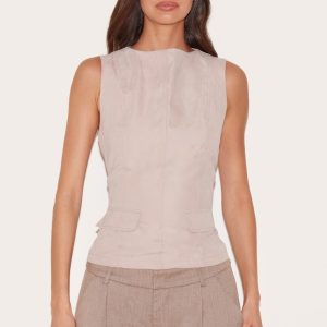 Stone Peach Skin Sleeveless Long Top