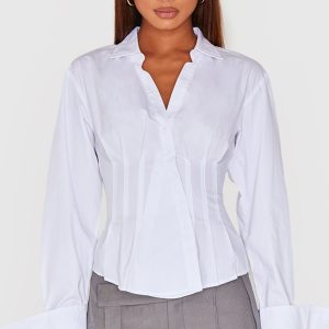 White Asymmetric Cinched Shirt