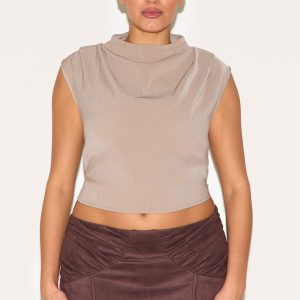 Plus Mushroom Woven Pleated Boxy Top