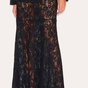 Black Floral Lace Sheer Maxi Skirt