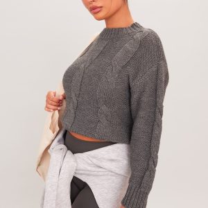 Petite Charcoal Cable Knitted Jumper