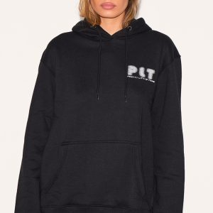 PRETTYLITTLETHING Black Printed Oversized Hoodie