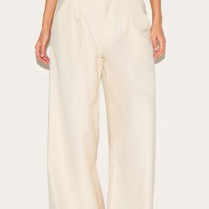 Cream Woven Double Pleat Wide Leg Trousers