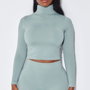 Shape Sage Green Stretch Seamless High Neck Long Sleeve Top