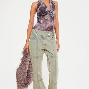 Petite Indigo Vintage Wash Seam Detail Flared Jeans