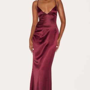 Plum Satin Tie Back Maxi Dress