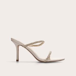 Natural Round Toe Double Rope Strap Barely There Heeled Sandals