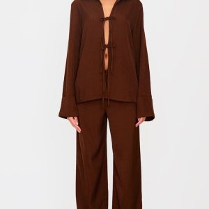Chocolate Premium Wide Leg Mid Rise Trousers