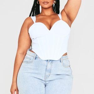 Plus White Bandage Dip Hem Bust Cup Corset