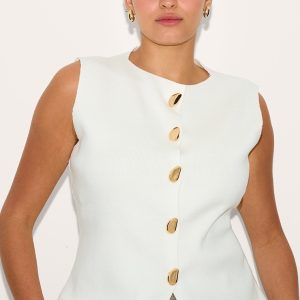 Plus Cream Compact Knit Button Up Waistcoat