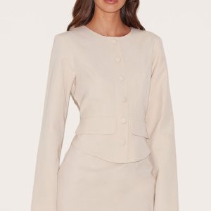 Almond Woven Tailored Button Detail Mini Dress