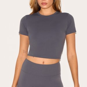 Charcoal Sculpt Short Sleeve Crop Gym Top
