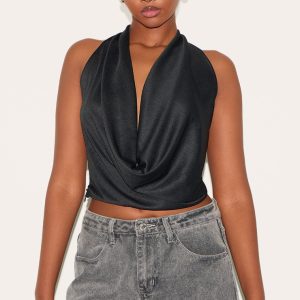 Black Cowl Neck Long Top