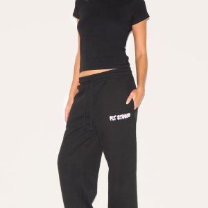 PRETTYLITTLETHING Black Premium Studio Print Cuffed Joggers