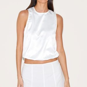 White Satin Bubble Hem Top