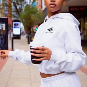 PRETTYLITTLETHING Grey Marl Embroidered Cinched Waist Cropped Hoodie