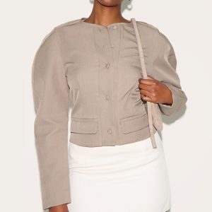 Mushroom Tailored Cocoon Sleeve Cropped Blazer