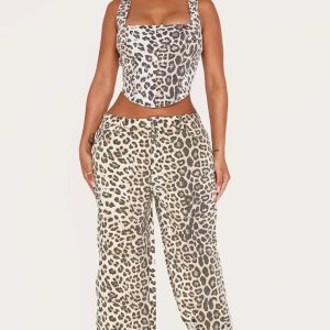Shape Leopard Denim Wide Leg Jeans