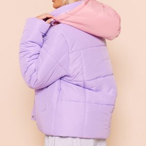 Lilac Contrast Hood Puffer Jacket
